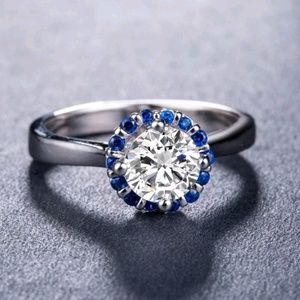 4CTW White Sapphire with blue Sapphire ring